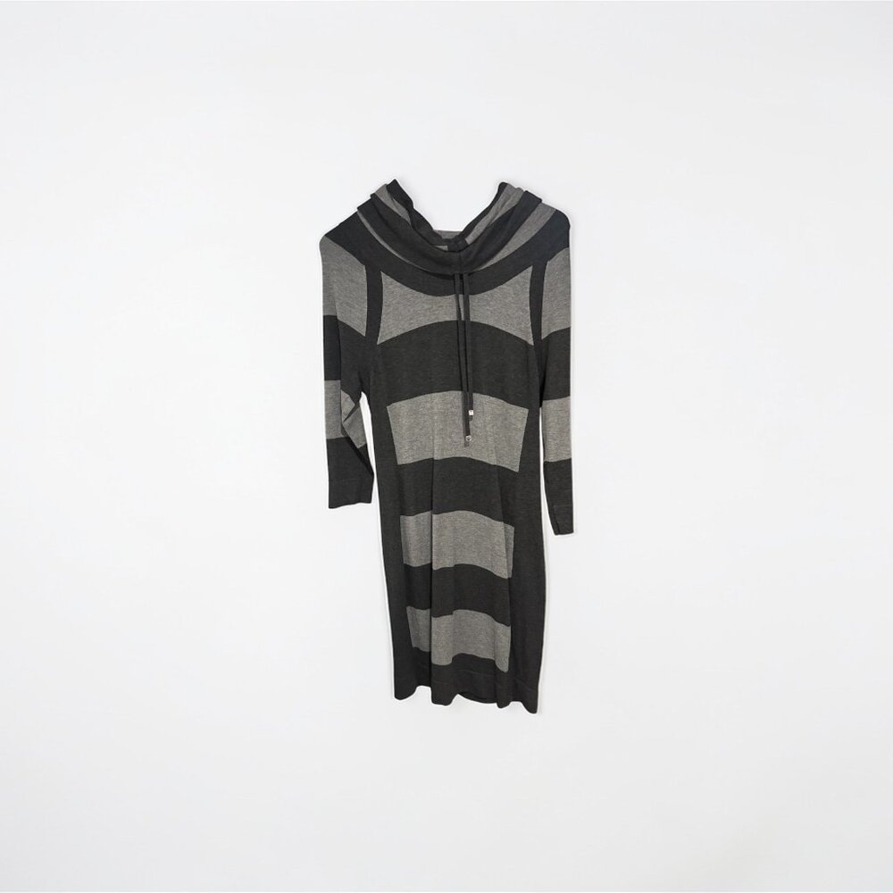 Etcetera Striped Knit Dress – Gray Cowl Neck, 3/4 Sleeve, Size S